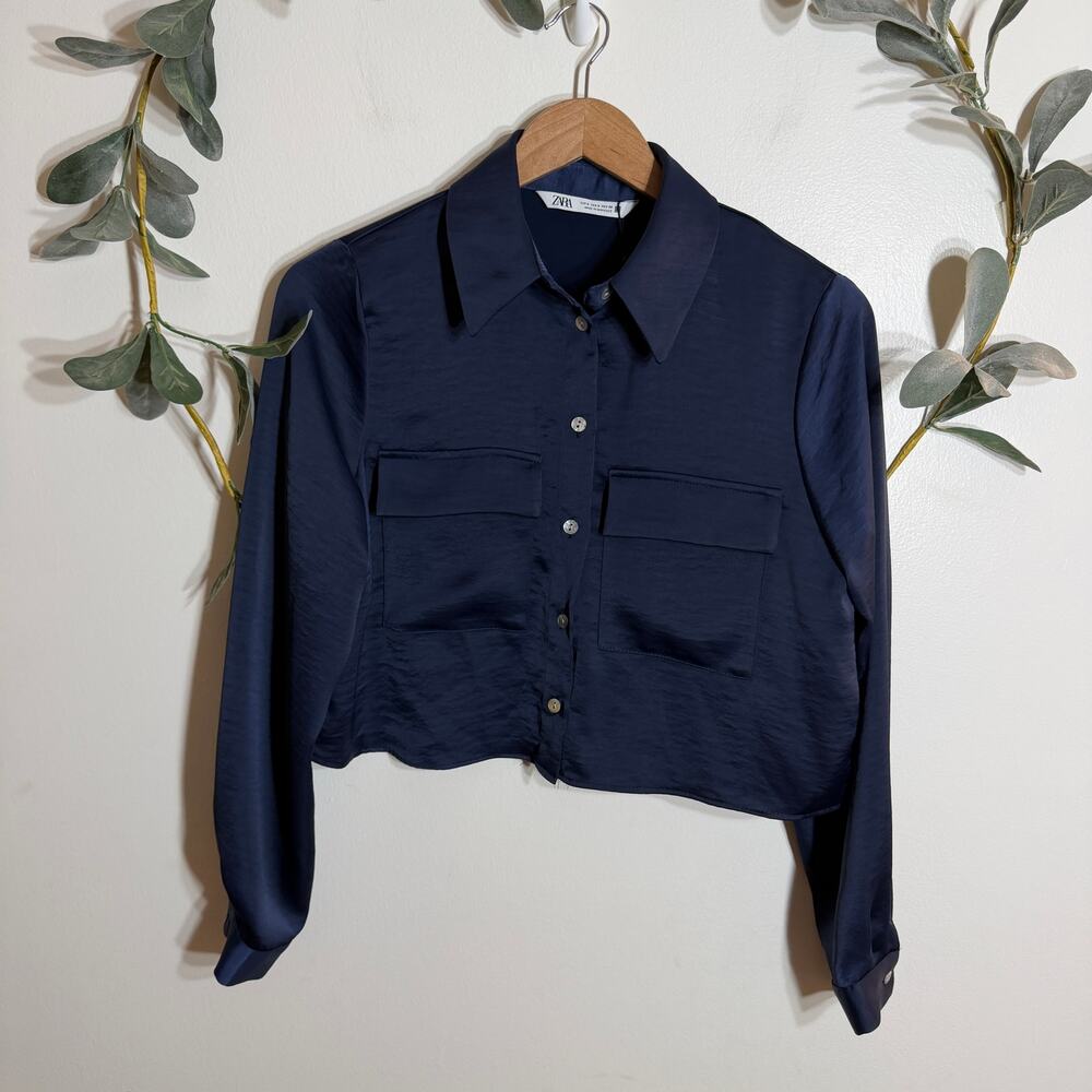NWT Zara Dark Blue Collared Blouse